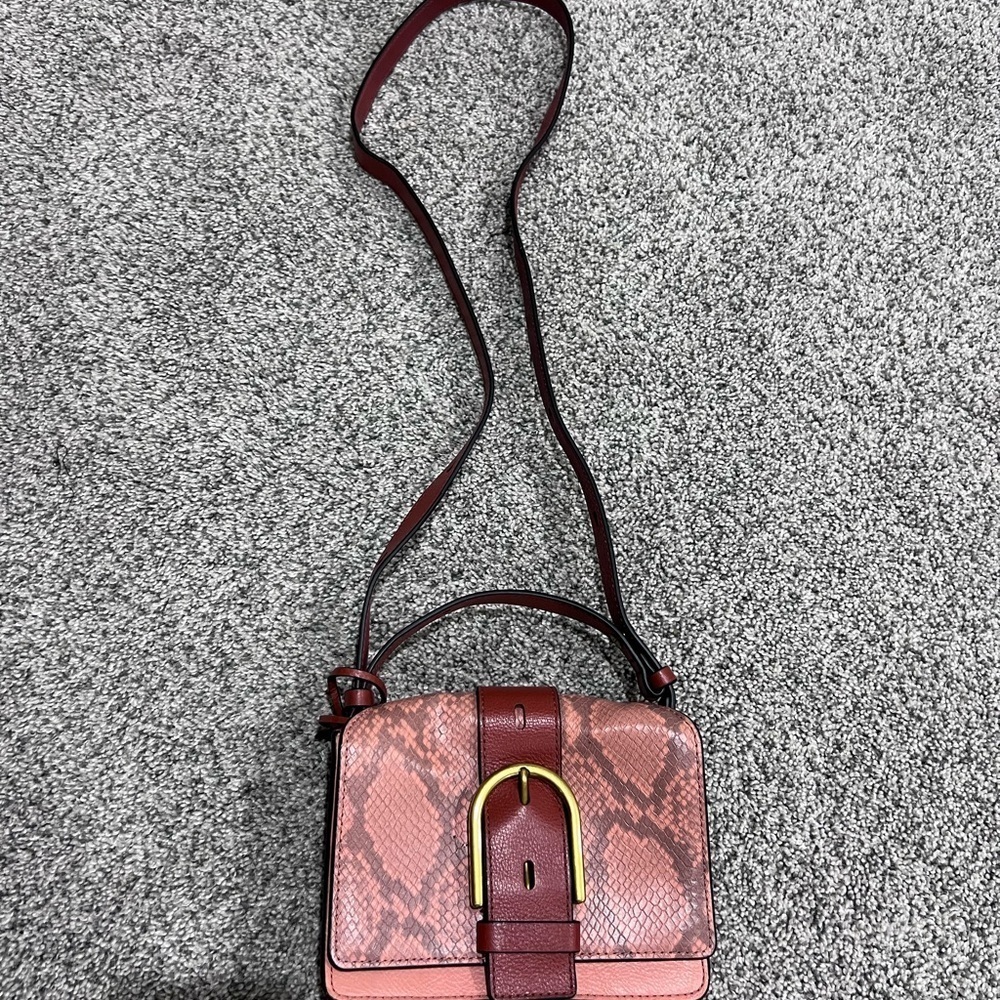 Fossil Wiley Genuine Leather Orange Brown Mini Crossbody Bag Magnetic Closure